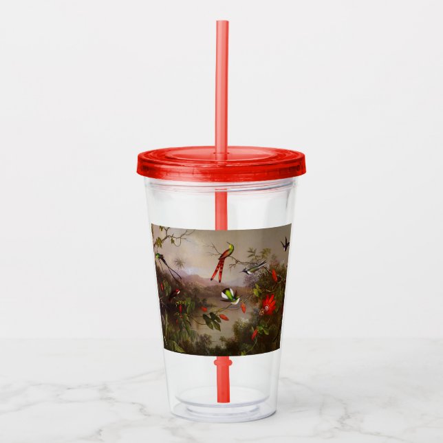 Tropical Landscape with Ten Hummingbirds Heade Acrylic Tumbler (Front)