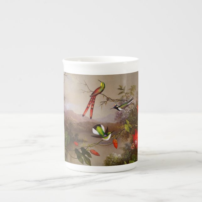 Tropical Landscape with Ten Hummingbirds Heade Bone China Mug (Front)
