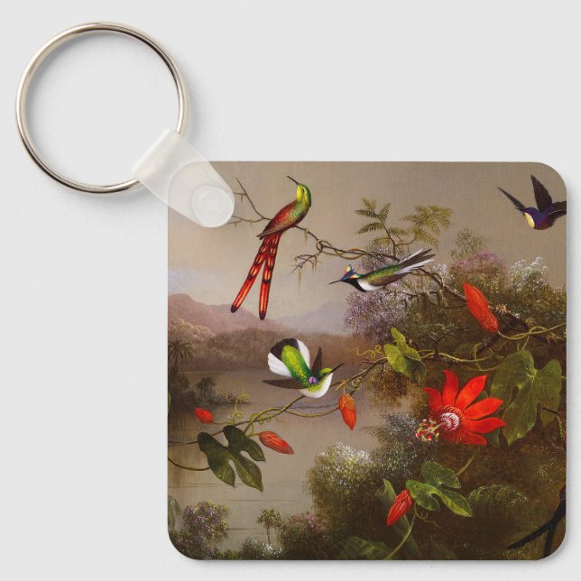 Tropical Landscape with Ten Hummingbirds Heade Key Ring (Front)