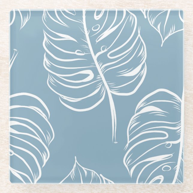 Tropical Leaf Abstract: Seamless Greenery. Glass Coaster (Front)