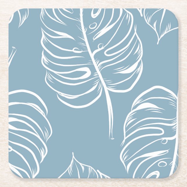 Tropical Leaf Abstract: Seamless Greenery. Square Paper Coaster (Front)