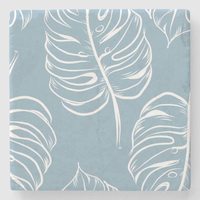 Tropical Leaf Abstract: Seamless Greenery. Stone Coaster (Front)