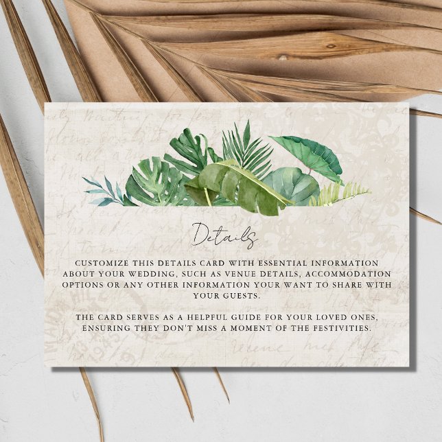 Tropical Leaf Aged Paper Beach Destination Wedding Enclosure Card (Tropical Leaf Aged Paper Beach Destination Wedding Enclosure Card)