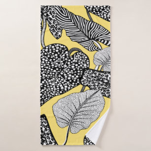 tropical leaf and animal skin illustration pattern bath towel