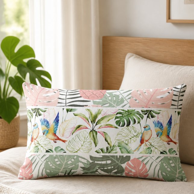 Tropical Leaf and Bird Pattern Lumbar Cushion (Creator Uploaded)