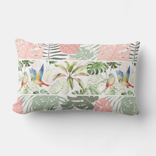 Tropical Leaf and Bird Pattern Lumbar Cushion