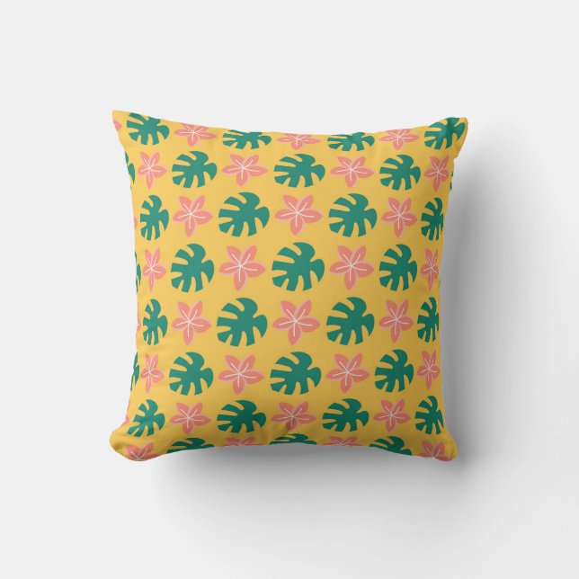 Tropical Leaf and Flower Pattern Cushion (Front)