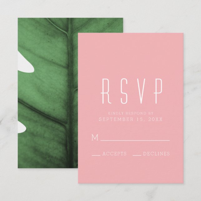 Tropical Leaf Art Deco Inspired RSVP Card (Front/Back)