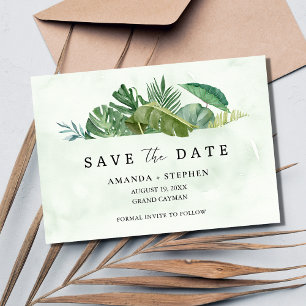 Tropical Leaf Beach Wedding Save the Date Invitation