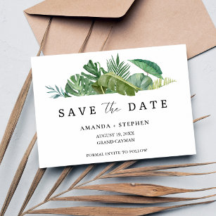 Tropical Leaf Beach Wedding Save the Date Invitation