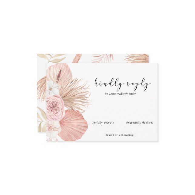 tropical leaf bohemian blush RSVP Card (Front/Back In Situ)