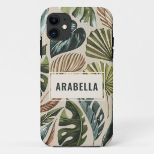 Tropical leaf botanical and personalized name Case-Mate iPhone case