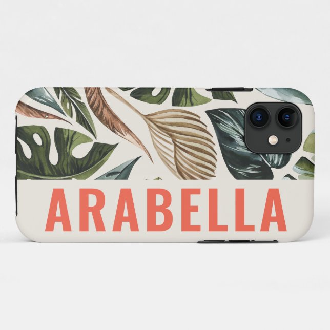 Tropical leaf botanical personalised name Case-Mate iPhone case (Back (Horizontal))