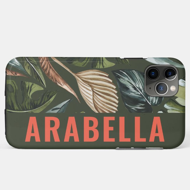 Tropical leaf botanical personalised name Case-Mate iPhone case (Back (Horizontal))