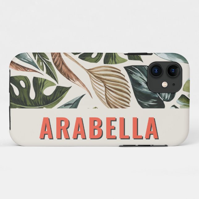 Tropical leaf botanical personalised name Case-Mate iPhone case (Back (Horizontal))