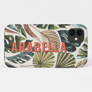 Tropical leaf botanical personalized name Case-Mate iPhone case