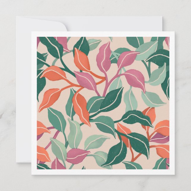 Tropical Leaf Coral Green Botanical Chic Calm Card (Front)