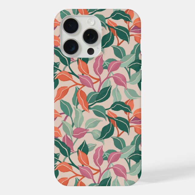Tropical Leaf Coral Green Botanical Stylish Chic iPhone Case (Back)