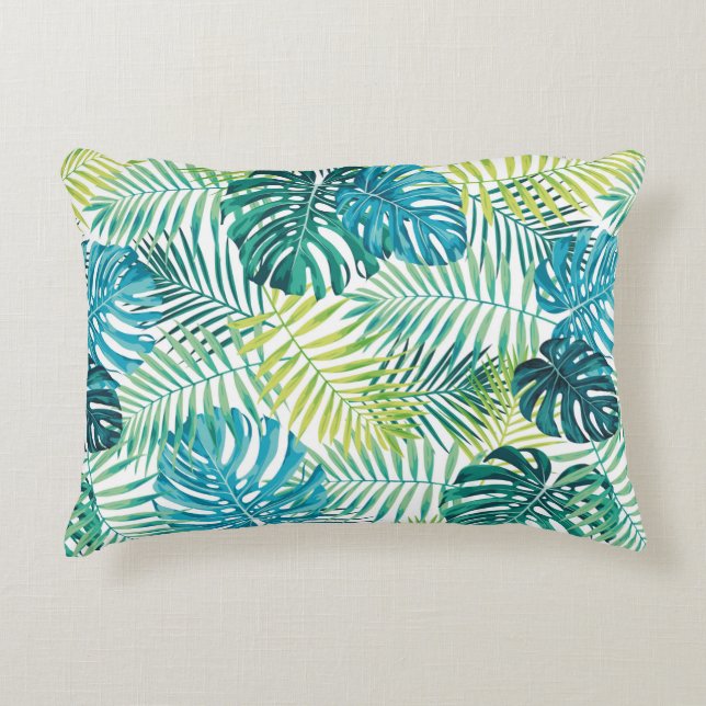 Tropical leaf design featuring green/blue palm and decorative cushion (Front)