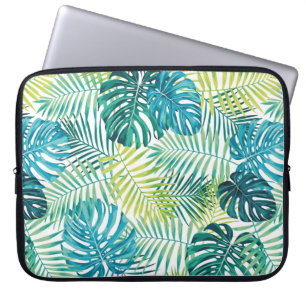 Tropical leaf design featuring green/blue palm and laptop sleeve