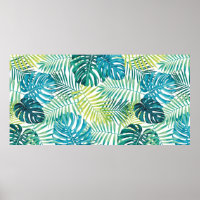 Tropical leaf design featuring green/blue palm and