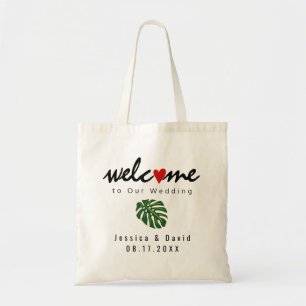 Tropical leaf destination wedding welcome bag