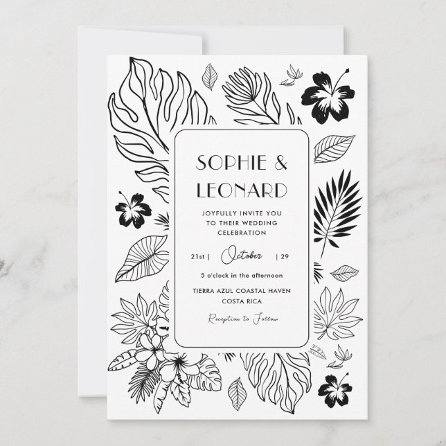 Tropical Leaf Exotic Beach Destination Wedding Invitation (Front)