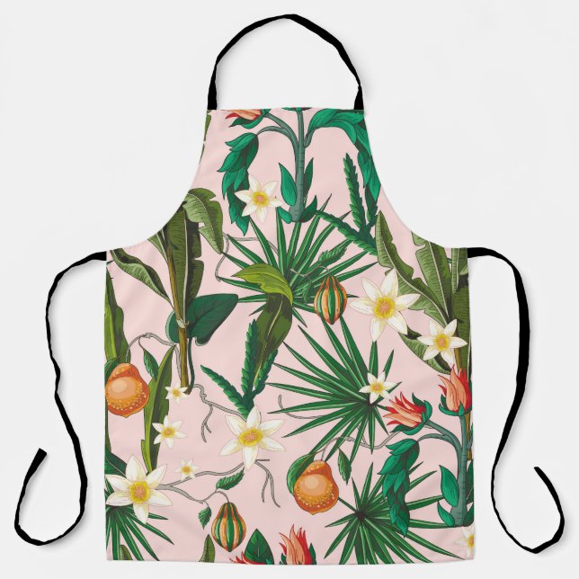 Tropical leaf, flower, fruit pattern. apron (Front)