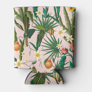 Tropical leaf, flower, fruit pattern. can cooler