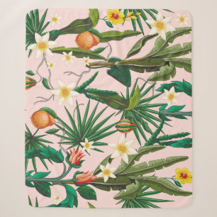 Tropical leaf, flower, fruit pattern. sherpa blanket