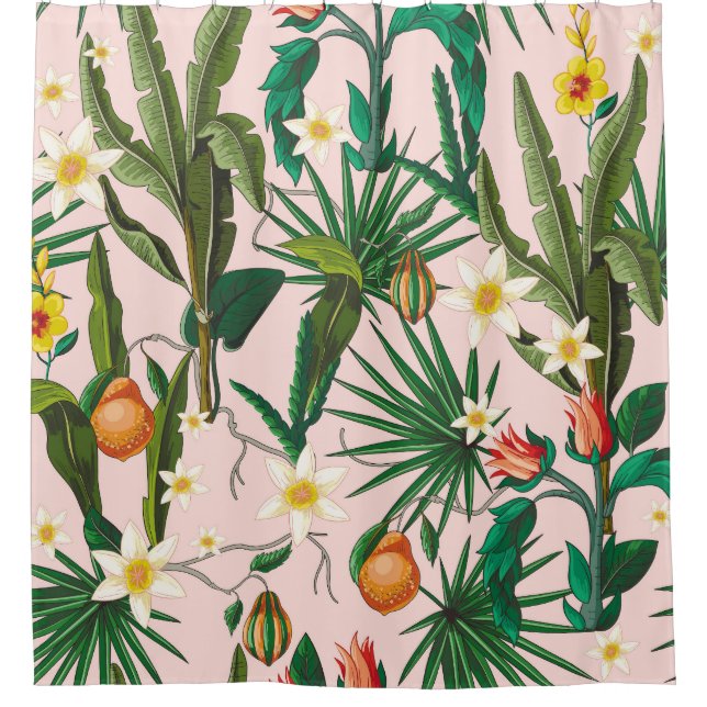 Tropical leaf, flower, fruit pattern. shower curtain (Front)