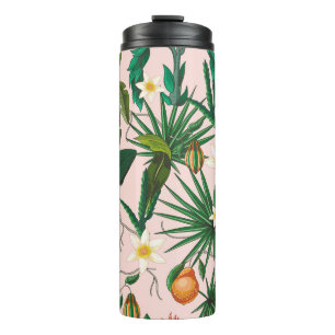 Tropical leaf, flower, fruit pattern. thermal tumbler
