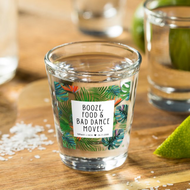 Tropical Leaf Funny Beach Wedding Favour  Shot Glass (Funny Wedding Favor Shot Glass)
