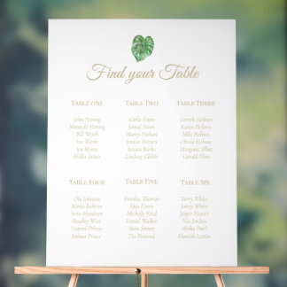 Tropical Leaf Gold Text Acrylic 6 Table Plan Sign