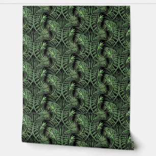 Tropical Leaf Green Black Repeat Wallpaper
