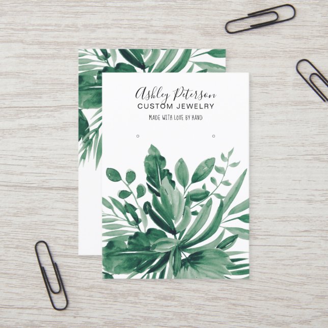 Tropical leaf green  jewellery earring display business card (Front/Back In Situ)
