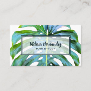 Tropical Leaf Greenery Hair Stylist Modern Beach Business Card