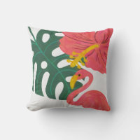 Tropical Leaf, Hibiscus Flower & Flamingo