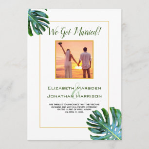 Tropical Leaf Just Married Announcement Reception