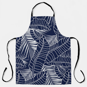 Tropical leaf, navy blue background apron