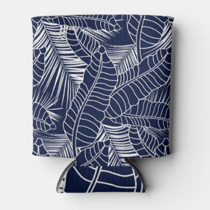 Tropical leaf, navy blue background can cooler