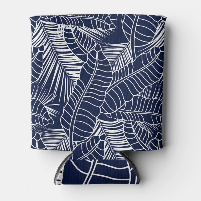Tropical leaf, navy blue background can cooler (Front)