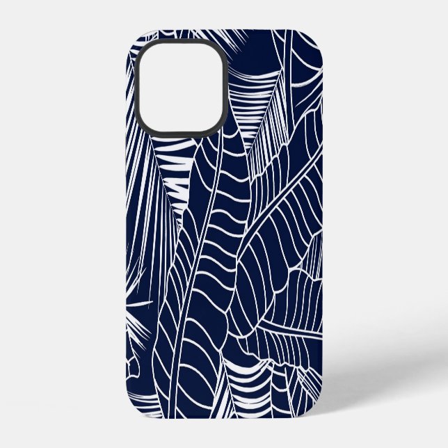 Tropical leaf, navy blue background iPhone case (Back)