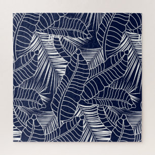 Tropical leaf, navy blue background jigsaw puzzle