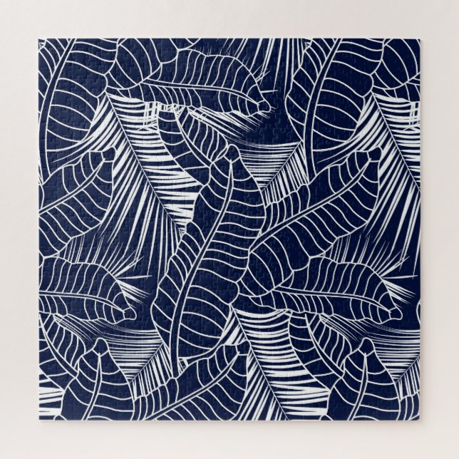 Tropical leaf, navy blue background jigsaw puzzle (Vertical)