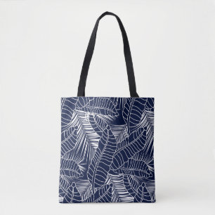 Tropical leaf, navy blue background tote bag