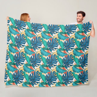 Tropical Leaf Paradise Design for Stylish Fleece Blanket