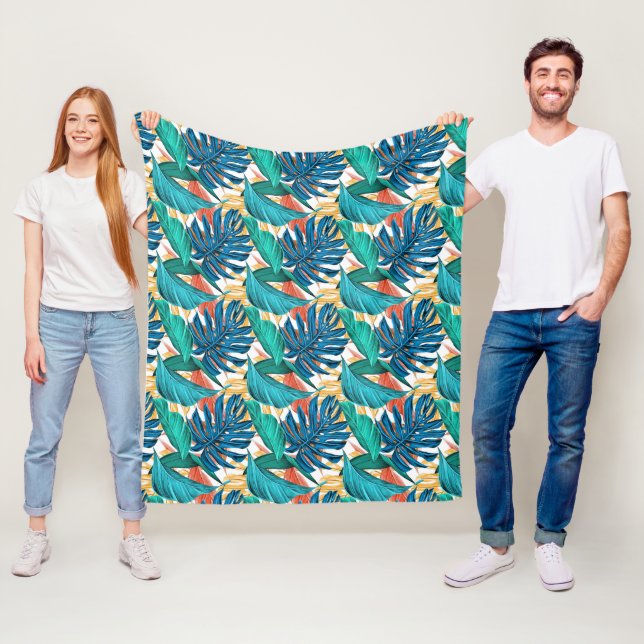 Tropical Leaf Paradise Design for Stylish Fleece Blanket (In Situ)