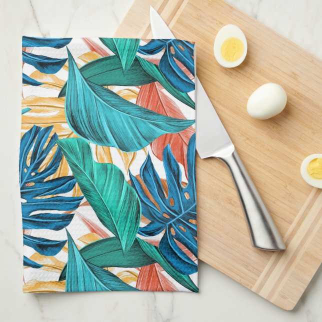 Tropical Leaf Paradise Design for Stylish Tea Towel (Quarter Fold)