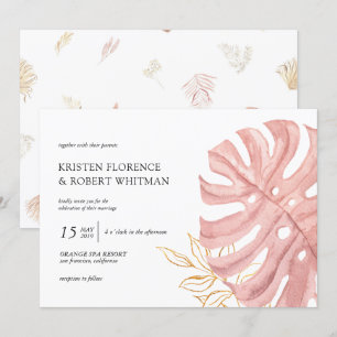 tropical leaf pastel gold Wedding Invitation